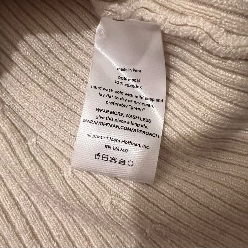 Mara Hoffman Nova Sweater in Ivory Ribbed Puff Sleeve Knit Stretch Pullover - Picture 7 of 7